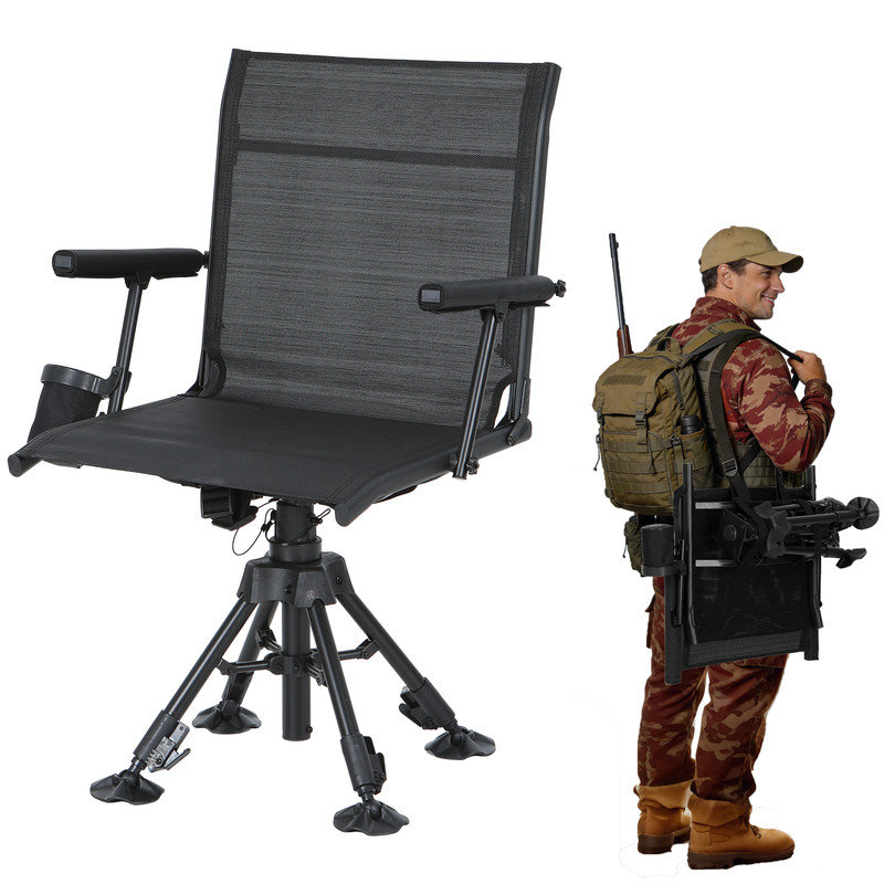 Portable 360° Heated Swivel Hunting Stool with Silent Spin, Adjustable Height, Armrests & Carry Strap, Camo - Heated