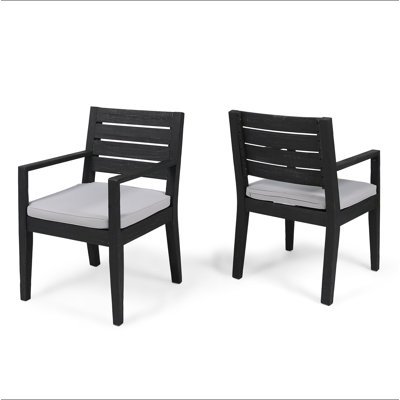 Outdoor Dining Chair Set Of 2, Dark Grey With Light Grey Cushion