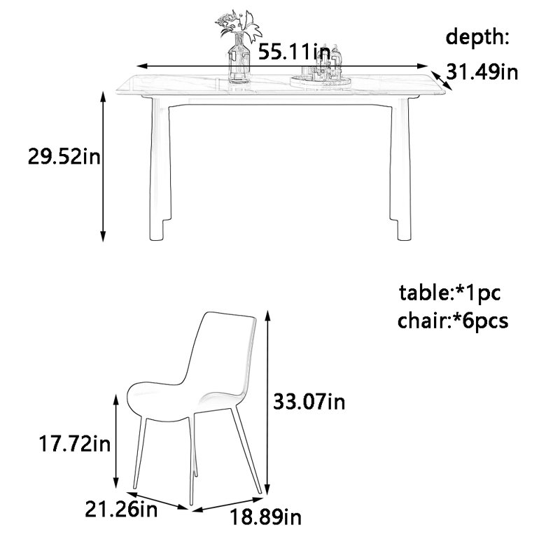 Ensemble de table et chaises Smooth Rock Plate, H 29,52 po x L 55,11 po x l 31,49 po