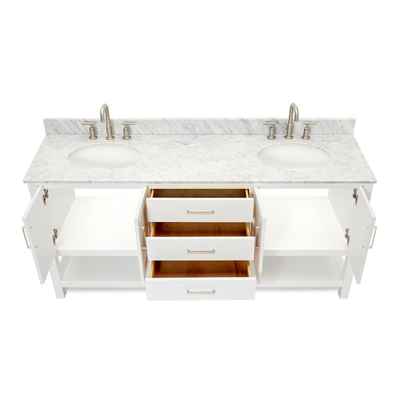 Ensemble de meuble-lavabo double Alemanno Akwasi, Blanc, Rectangulaire,  73"