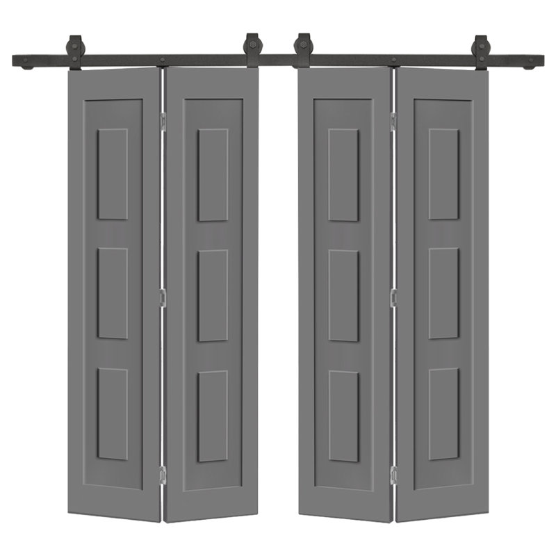 Ensemble de quincaillerie pour porte de grange coulissante double 3 panneaux PANEL, Gris clair,  84 po x 64 po