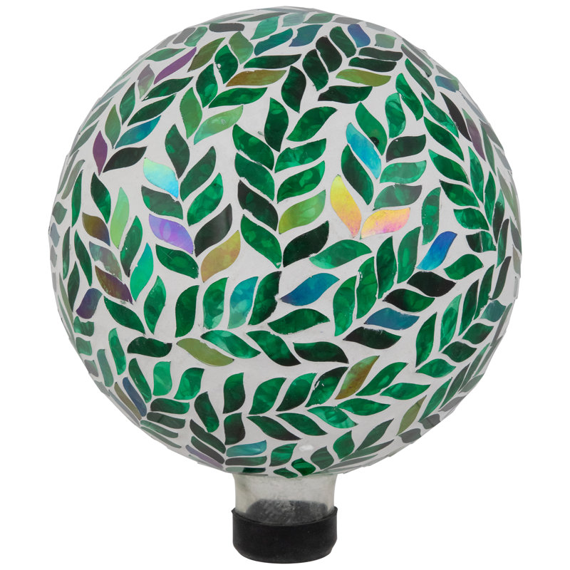 Boule de jardin d'extérieur à feuilles irisées mosaïque 10 po blanc et vert