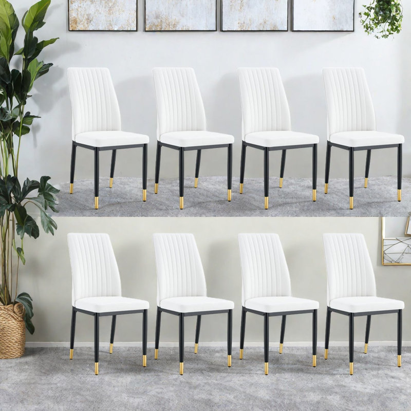 Ensemble de 6 chaises de salle à manger modernes en cuir synthétique blanc, pieds en métal pour la cuisine