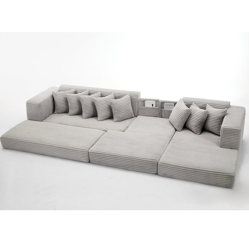 [NEW ARRIVED] [VIDEO PROVIDED] Oversize Cloud Couch, L-Shape Sofa, Convertible Floor Sleeper Sofa Bed, No Assembly ,Eight pillows,3-in-1,Magazine bag,(Right Facing Sofa),Corduroy,Light Gray
