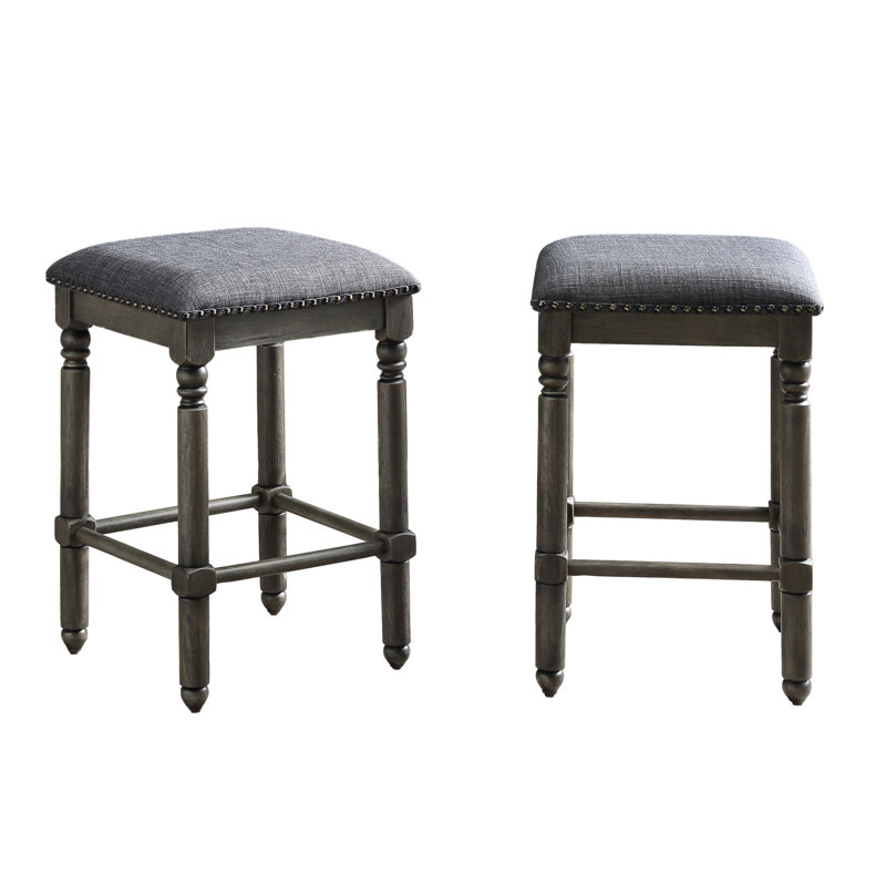 Arnhem Wood Upholstered Swivel Counter Height Stool, Set Of 2, Gray, Gray