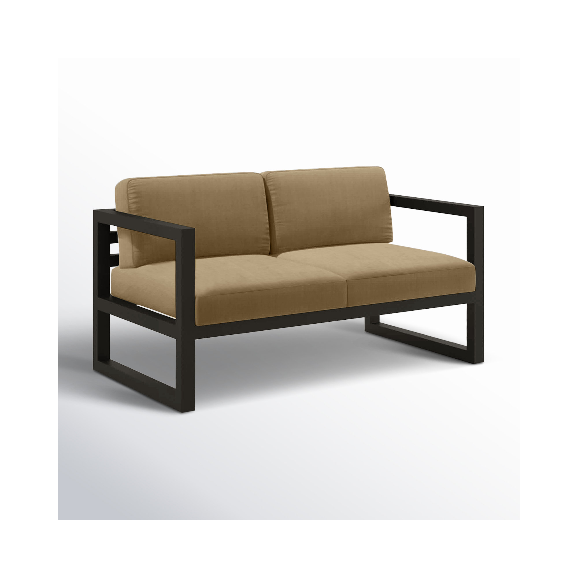 Smith 57" Outdoor Loveseat with Sunbrella® Cushions, Heather Beige, Black