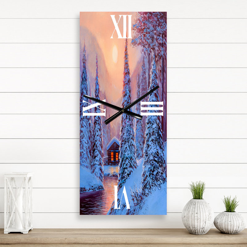 Horloge murale Winter Landscape & the River House in the Woods I, Grand