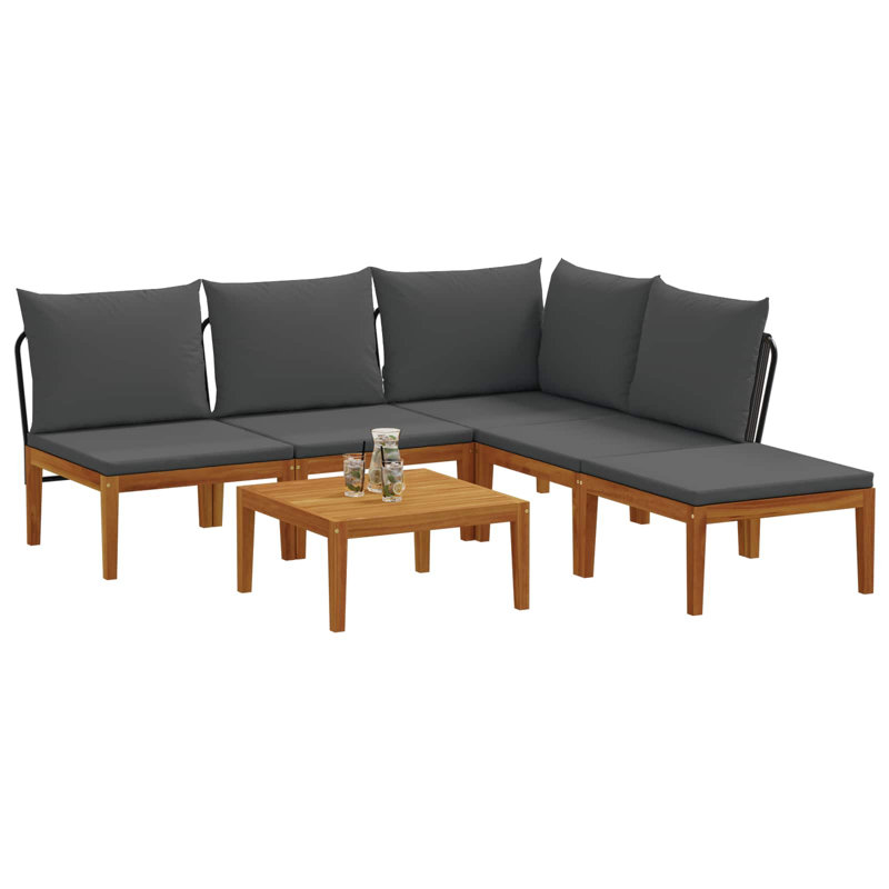  Garden Lounge Set Solid Acacia Wood & Rope Sofa Outdoor Furniture Patio, Anthracite Cushion/Natural Black Frame