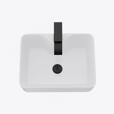 16"X12" White Ceramic Rectangular Vessel Bathroom Sink With Black Faucet & Black Drain