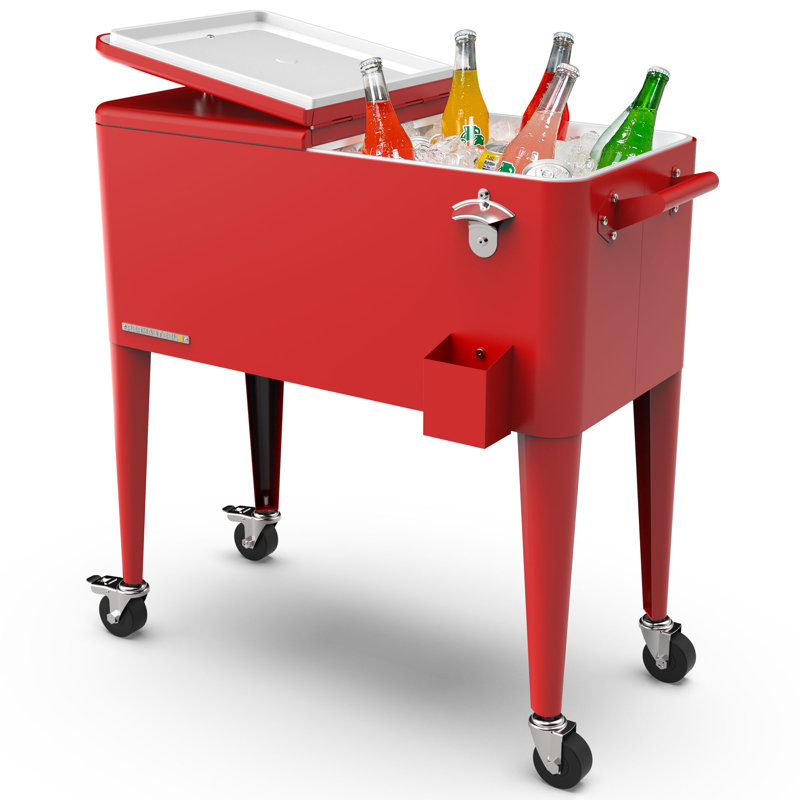 Glacière d'extérieur classique sur roulettes 80 pte pour patio Permasteel, Rouge, Sans cloison
