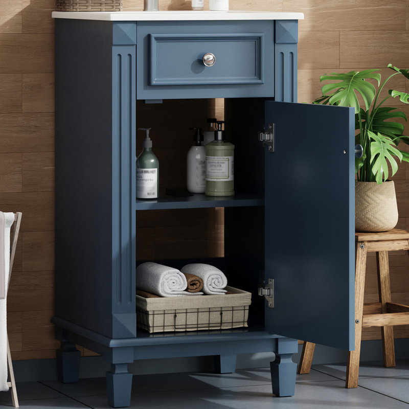 Petit meuble-lavabo de 18 po avec comptoir en céramique, Bleu