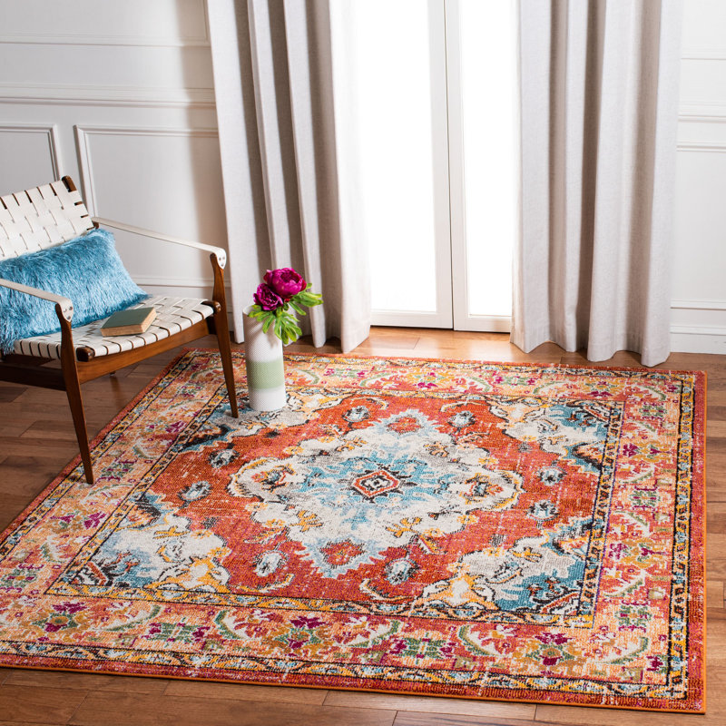 Almyra Oriental Area Rug, Square 3', Orange