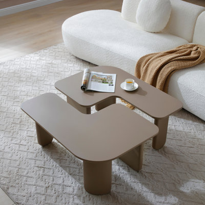 Table basse de salon contemporaine kaki 2 pièces, combinaison, couches multiples peintes, côté pour canapé, tables d'angle polyvalentes, stabilité améliorée, coins arrondis, esthétique élégante, assemblage rapide