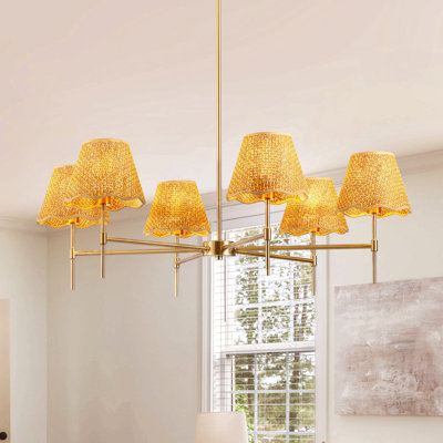 Rattan Chandelier 6-Lights Rustic Industrial Pendant Light Large Adjustable Pendant Lighting Fixtures For Kitchen Island Dining Living Room,Ul Listed