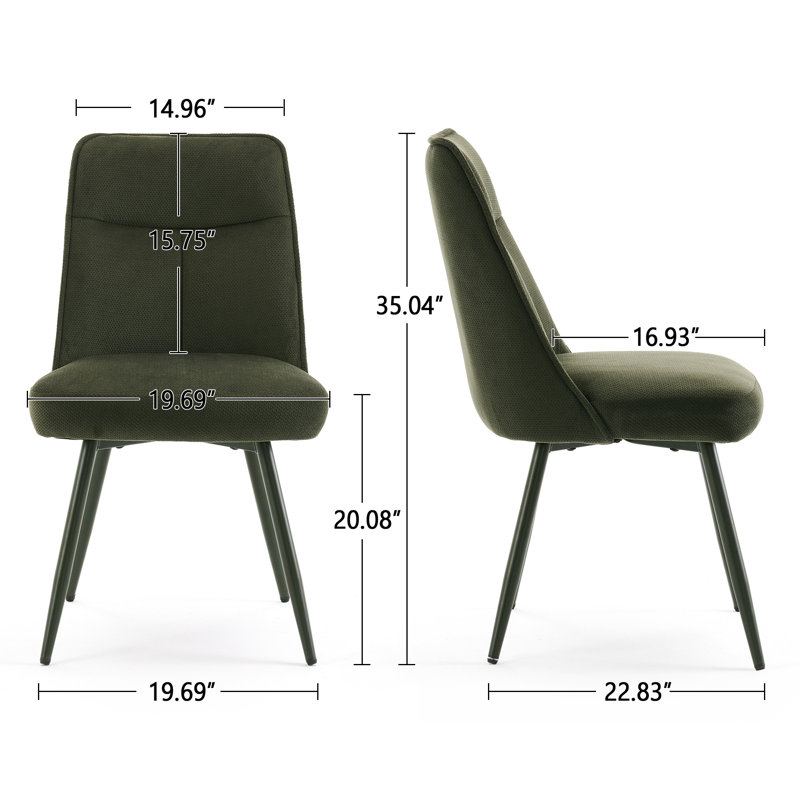 Modern Chenille Fabric Upholstered Dining Chairs Armless Side Chairs with Color-Matched Metal Frame For Kitchen Dining Room