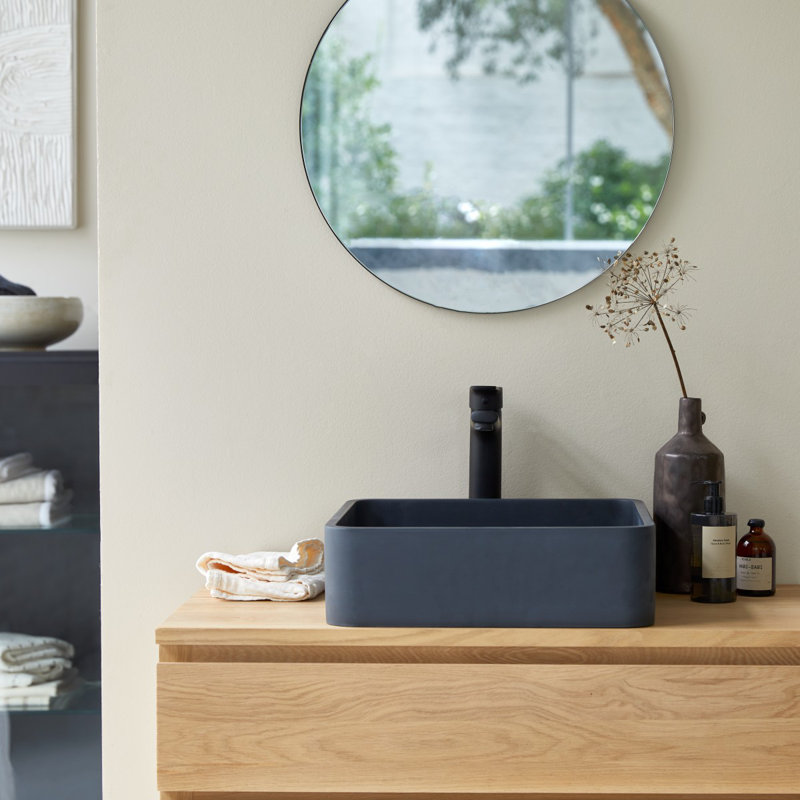 Thais Square Black Terrazzo Bathroom Sink, Black
