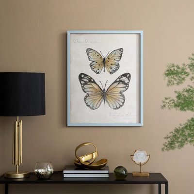 «Vintage Butterflies I», reproduction encadrée - bois massif