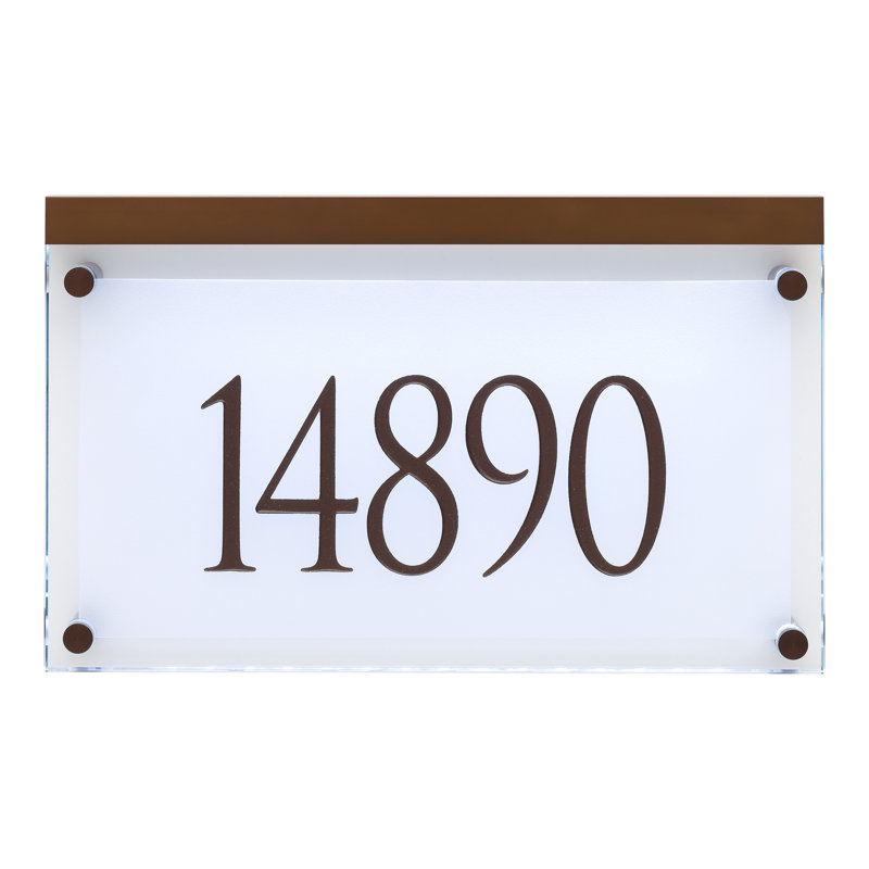 Frosted Crystal LED Lighted Trajan Engraved 1-Line Address Sign, Yes, Dark Bronze