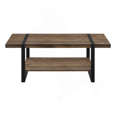 Contemporary Rectangular Coffee Table With Rustic Reclaimed Wood Look And Modern Metal Legs, Perfect For Living Room Accent