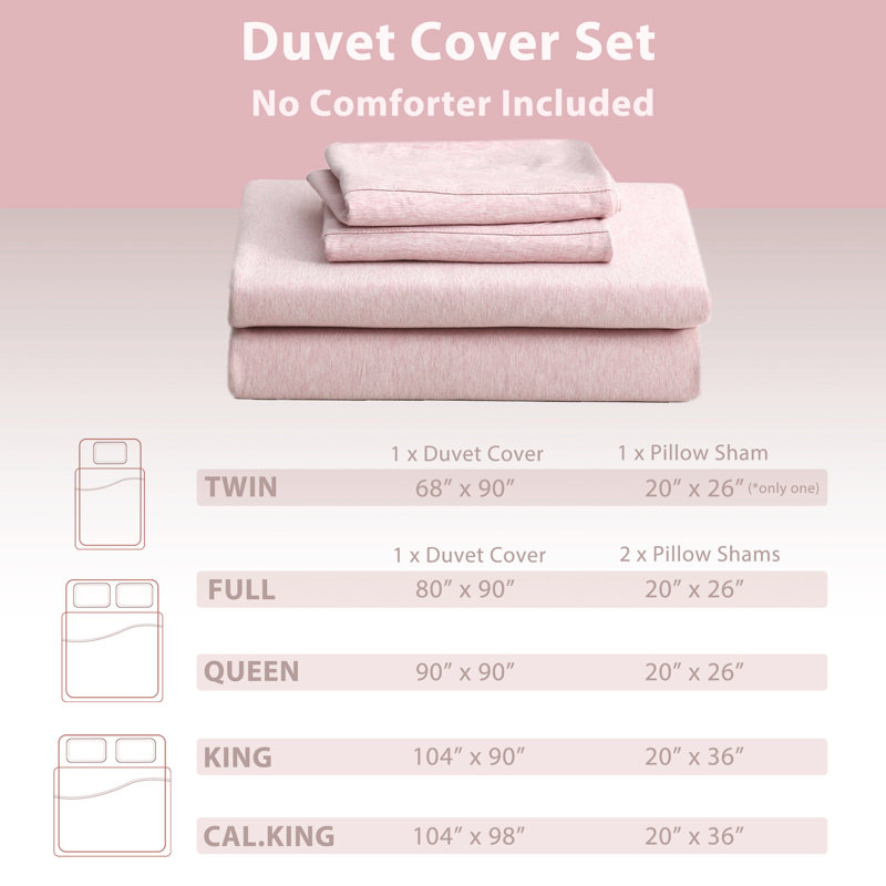 HOME BEDDING Jersey Cotton Duvet Cover Set, Queen Duvet Cover + 2 Standard Shams, Pink