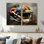 Casque de football américain rétro noir et orange I - décoration murale moderne bleue 2 pièces