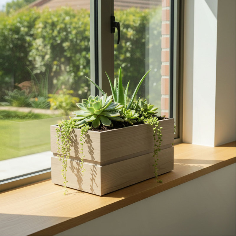 Rectanglar Terrace Planter Short, Ash Brown, 9.5" H x 11" W x 18" D