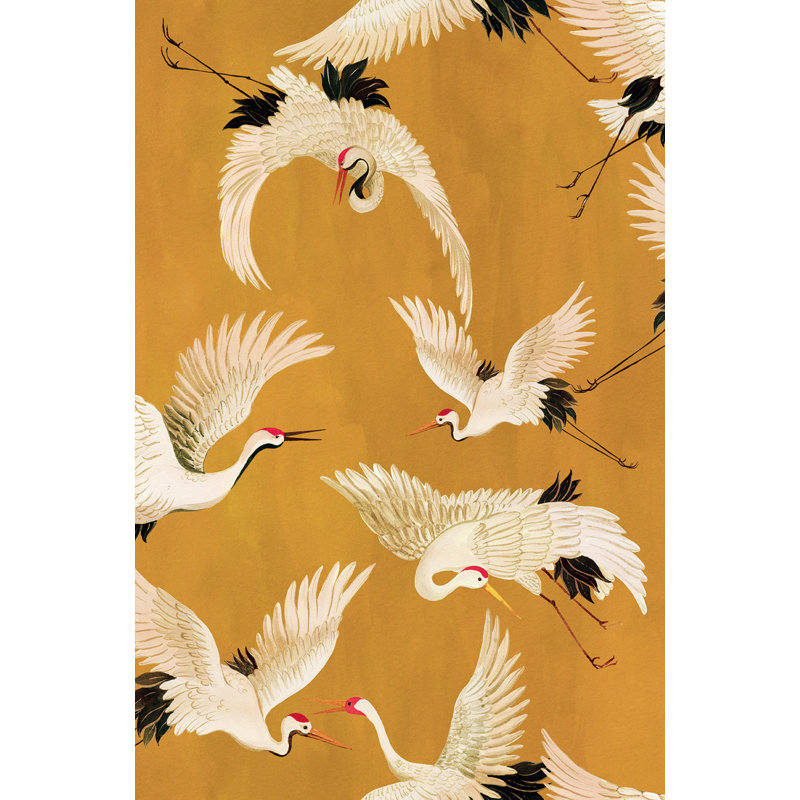 Papier peint texturé Cranes In Flight Pi., Jaune