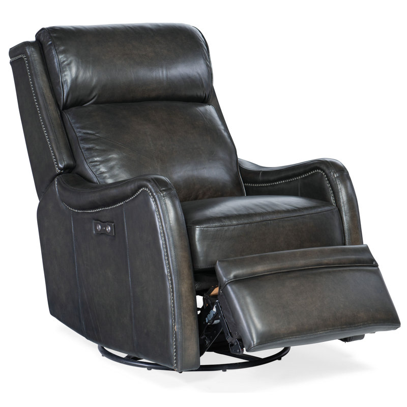 Sulema Power Swivel Glider Recliner, Dark Brown Genuine Leather