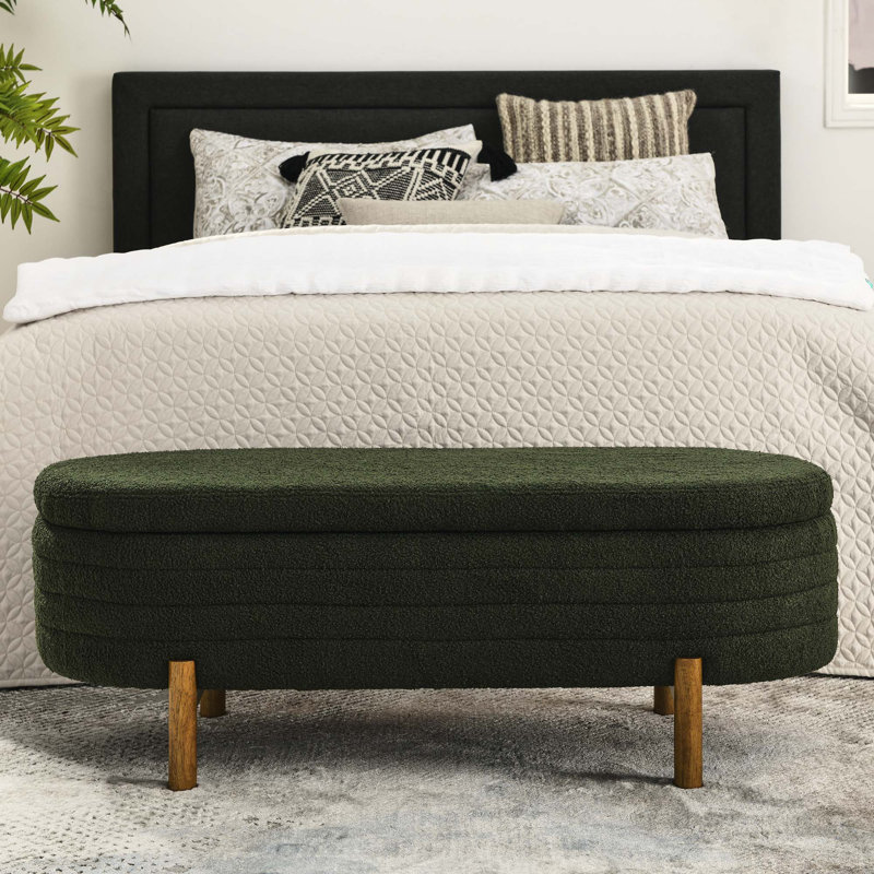 Banc de rangement ovale, pieds en bois d'hévéa, Vert