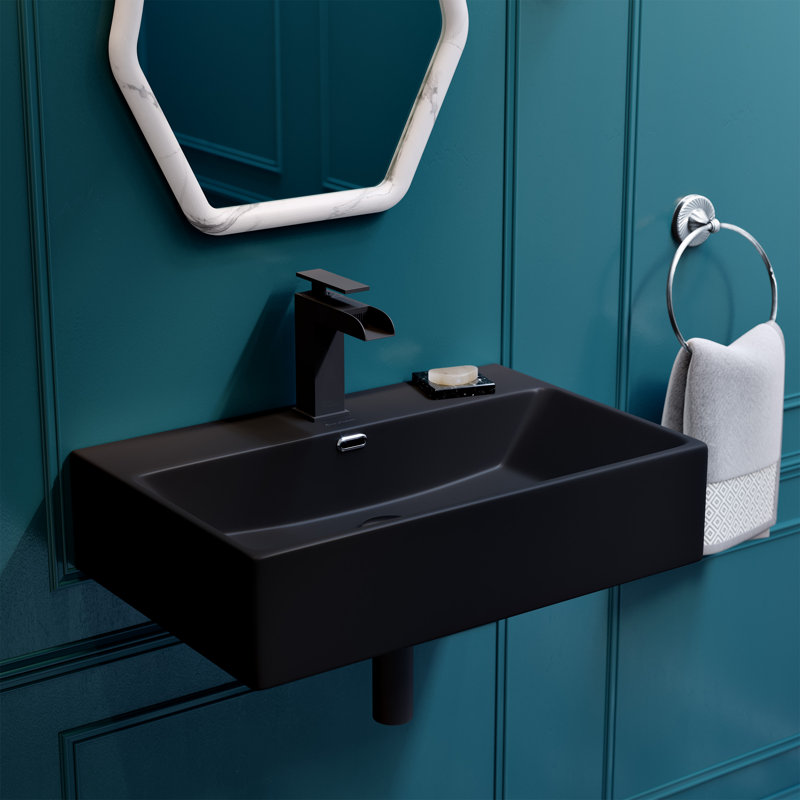 Claire 24" Rectangle Wall-Mount Bathroom Sink in Matte Black, Matte Black