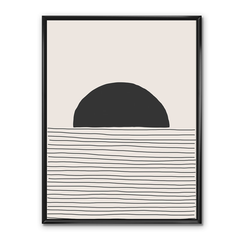 Minimal Geometric Lines and Circle V - reproduction de cadre flottant sur toile, Noir, H 46 po x l 36 po
