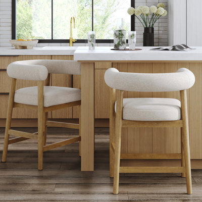 Tabouret de bar avec pieds en bois massif et dossier courbé, ensemble de 2