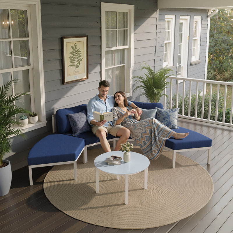 Ensemble de conversation avec canapé de patio en aluminium 5 pièces avec table, Navy Blue