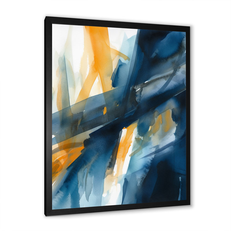 Fusion bleue et dorée sur toile, Cadre photo noir, H 32 po x l 16 po x P 1 po