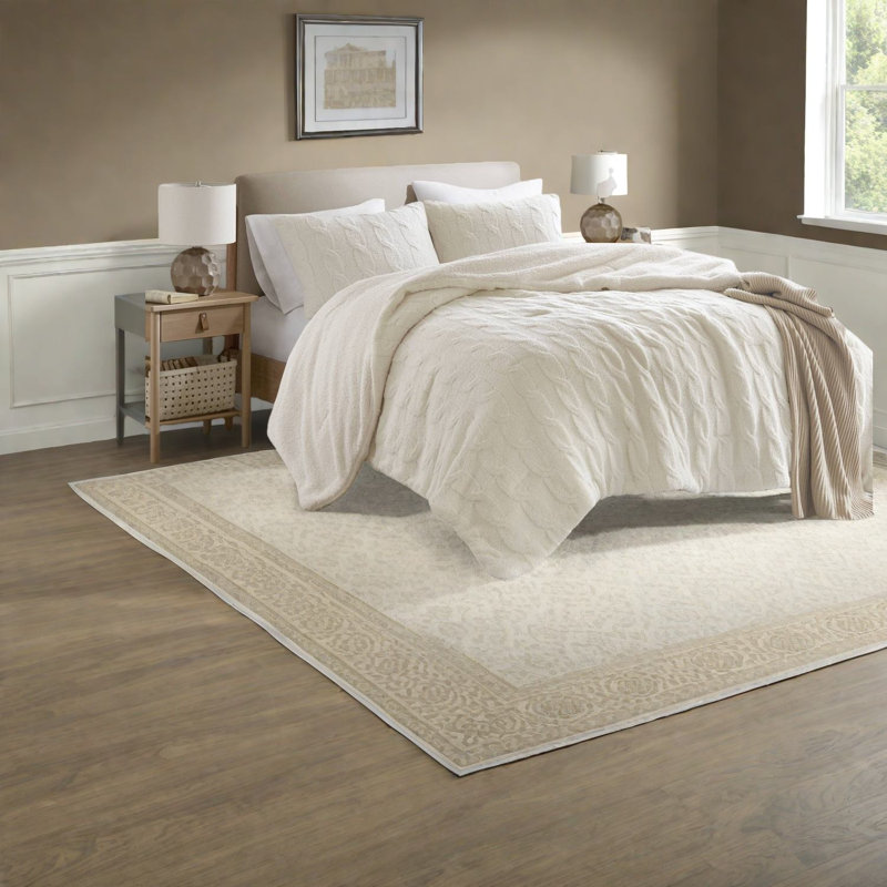 Ensembles de literie en chenille luxueux avec revers en sherpa ultra doux, double / grand, ivoire