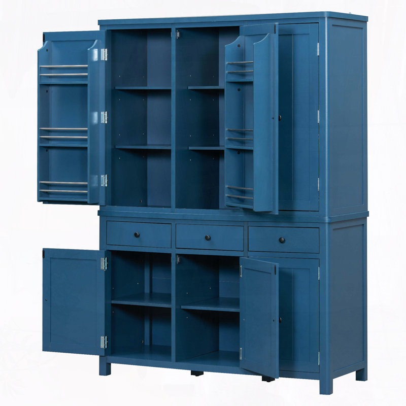 74.8" High-Capacity Pantry with 6 Doors & Adjustable Shelves, Blue