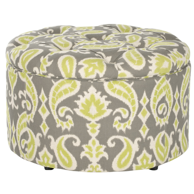 Ikat Grass Green Tufted Round Storage Ottoman