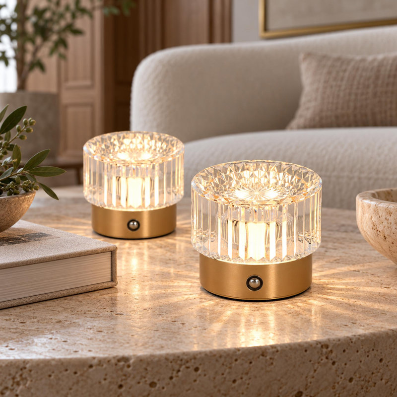 Rechargeable Dimmable Crystal Cylinder Table Lamp