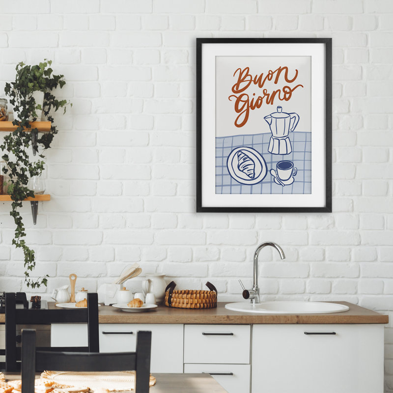Buon Giorno, petit déjeuner, espresso, reproduction encadrée sous verre, H 23 po x l 17 po, Cadre noir minuit