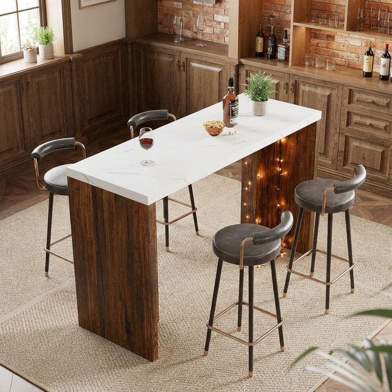 Table de bar 55 po Modern Modern, Noyer rétro + blanc jazz