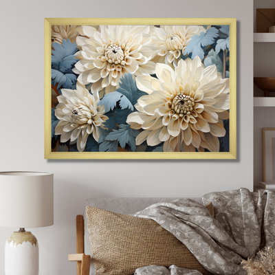 Chrysanthèmes blanc bleu mosaïque jardin II - décoration murale de chrysanthèmes
