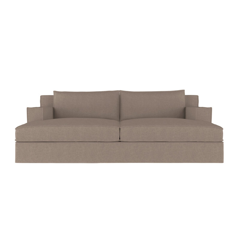 Mulberry Square Track-Arm Daybed with Flange Seam, Box Weave Linen Pumice, Weathered
