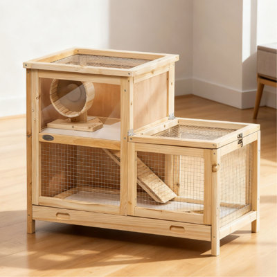 Cage à hamster en bois à 2 niveaux