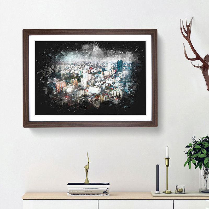 Buenos Aires Skyline in Argentina - Picture Frame Graphic Art Print, 24cm H x 33cm W x 2cm D, Walnut Framed