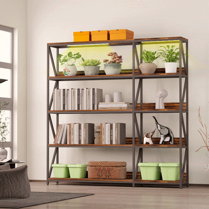 5 Tiers Changeable Corner Bookcase with taller size, Plant Shelf With Grow Light