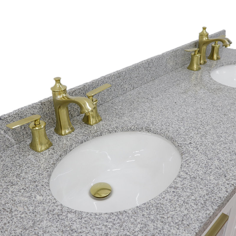 Ensemble de meuble-lavabo double 61 "avec miroir Schreck, Gris, Blanc