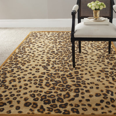 Tapis brun clair en laine / viscose touffeté à la main à imprimé animal Jamon Martha Stewart