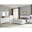Très grand lit avec lumières à DEL, panneau blanc ultrabrillant, charme moderne et rustique, panneau de chambre à coucher au design structuré, tête de lit classique, lattes