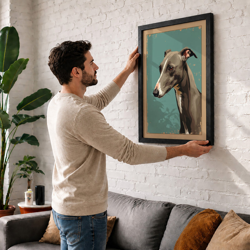 Greyhound Profile Modern - Print, Walnut, A3 - 42.0 x 29.7 cm