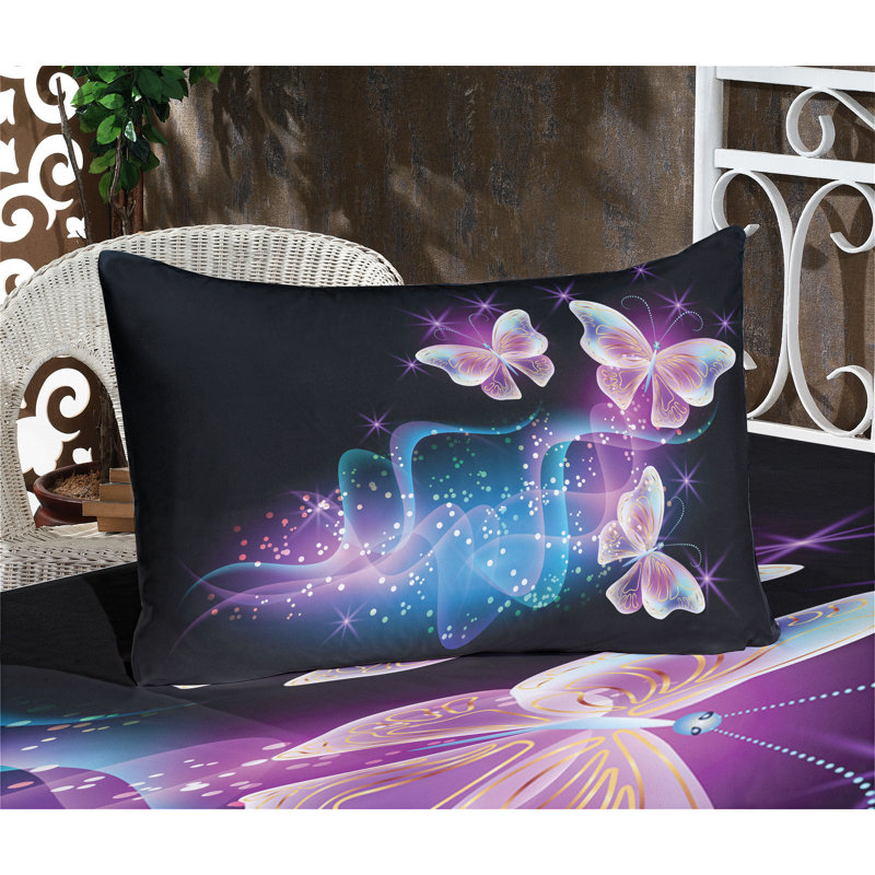Ambesonne Butterfly Fitted Sheet & Pillow Sham  Set,  Multicolor, Twin Sheet Set with 2 Pillowcases